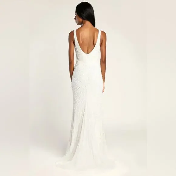 Lulus Simple Romance White Beaded Sequin Mermaid Maxi Dress NWOT Small - Picture 4 of 9